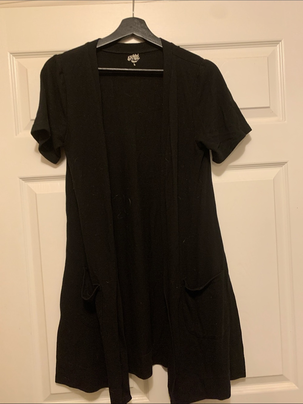 Tickled Teal Black Open-Front Short Sleeve Cardigan